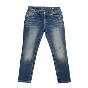 Miss Me Signature Skinny Crop Mid Rise Jeans Womens Size 28 Bedazzled Casual